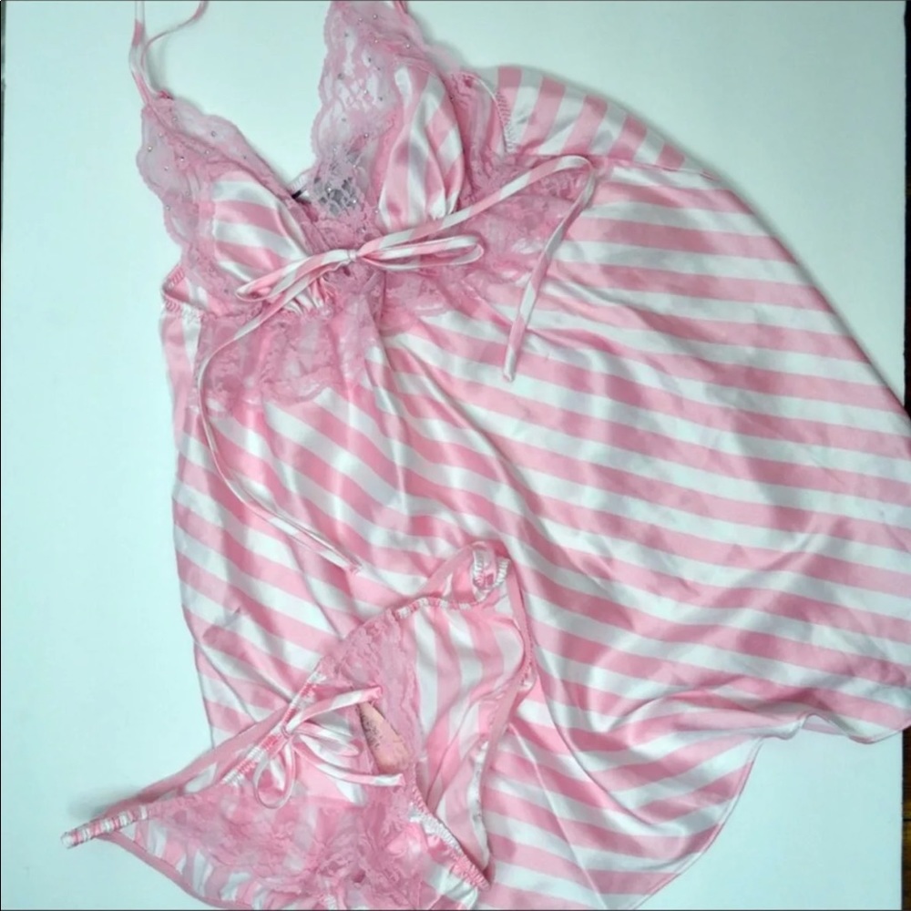 Victoria’s Secret pink and white striped lingerie